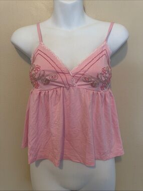 Embellished Pink Lace-Trim Camisole Top
